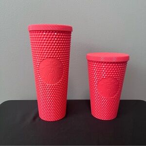 Starbucks Coral Studded Tumblers (2) 24oz/16oz